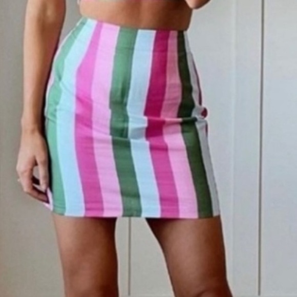 Zara Strip Linen Blend Pink Green Mini Skirt Size XS - Picture 8 of 8